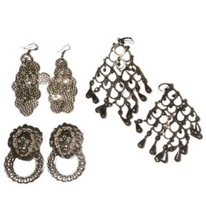 Lot of 3 Statement Silver Chandelier Dangle Trendy Earrings Intricate Design OS